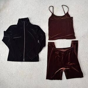 Women's 3 Piece Set Velvet Pants, Sleeveless Top, and Jacket Sz S